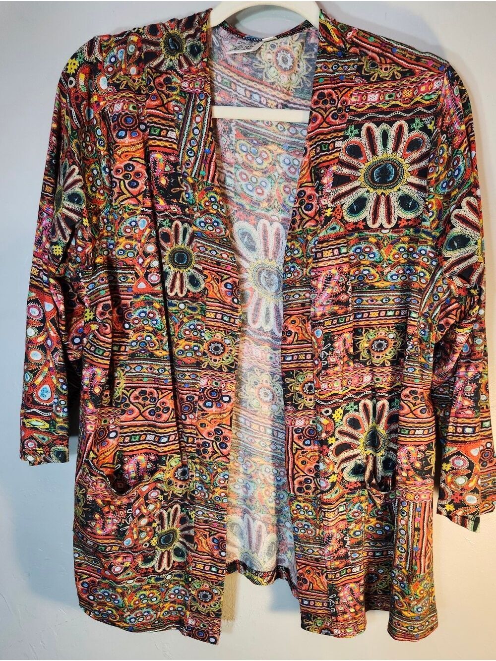 Parsley & Sage Boho Colorful Multicolor Floral Open-Front Wearable Art Cardigan